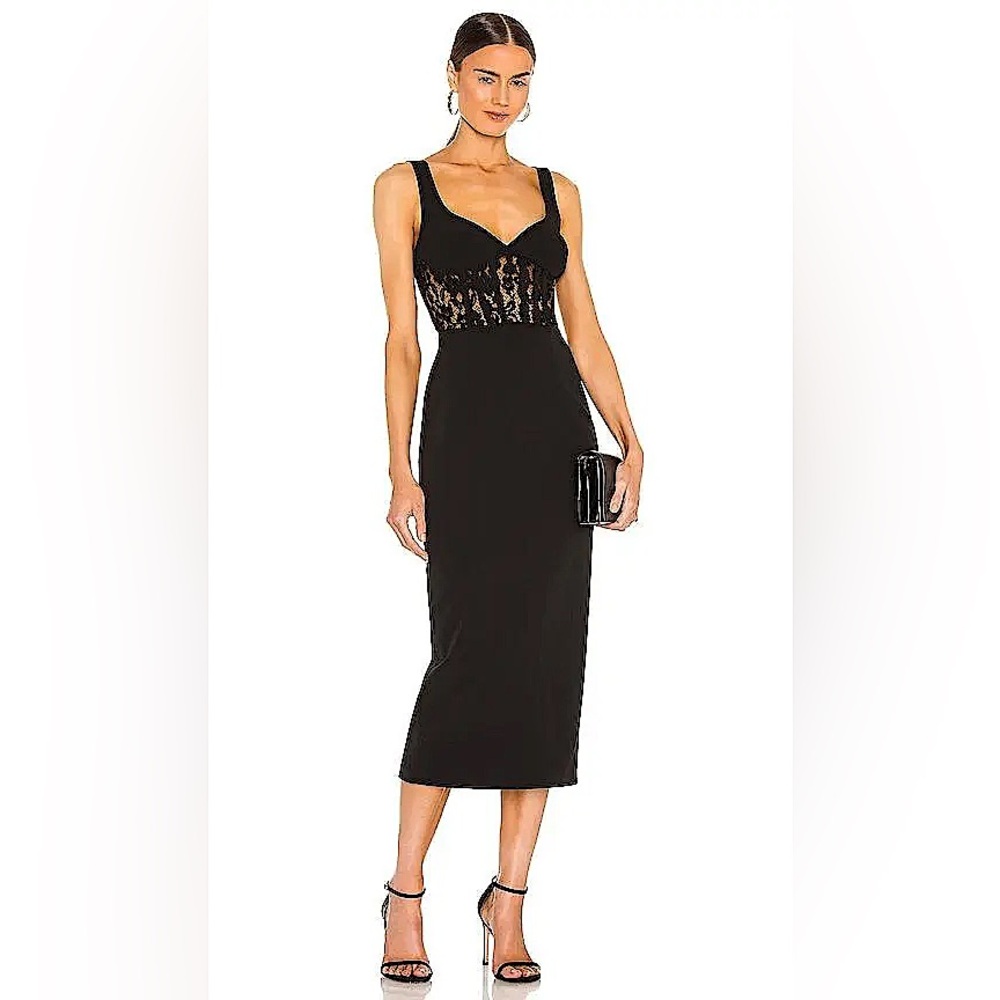 ▪️REVOLVE X BARDOT Corset Lace Panel Midi Dress In Black, M/8
